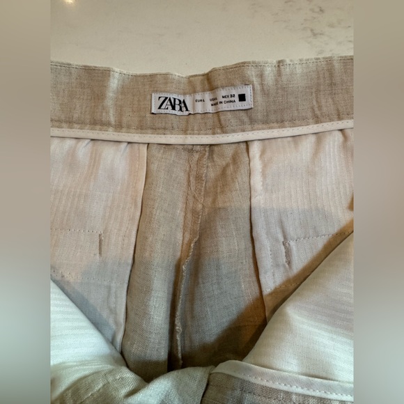 Men’s Zara 100% linen short light beige size L great condition, worn once - Picture 4 of 5
